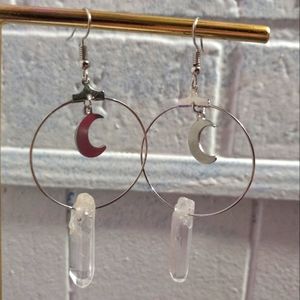 Silvertone hoop crystal drop earrings